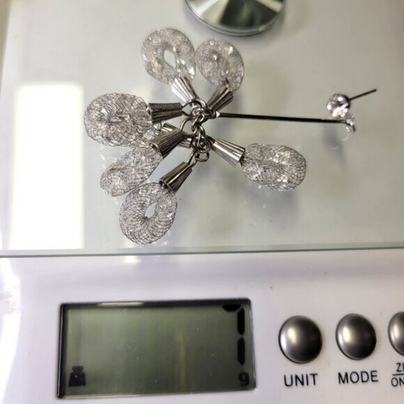 Silver Mesh Net Crystal Dangle Earrings - Picture 9 of 9